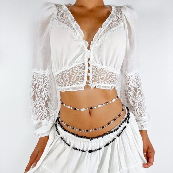 White Stone Magnetic Waist Beads - Bohemian Fairycore Earthy Belly Waist Chain - Picture 7 of 7